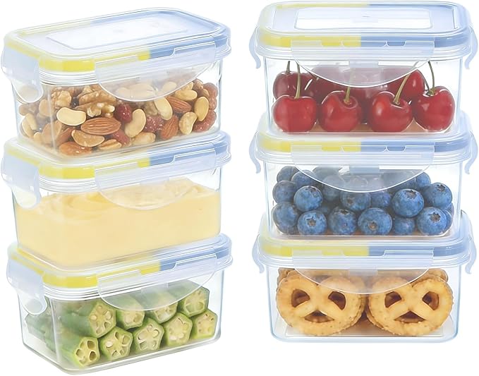 KIGI Small Plastic Food Storage Container for Snack, Lunch & Meal Prep, BPA-Free, Airtight lids, Rectangular Leak-Proof Mini Bento box, 6 oz / 0.75 Cup, 12 Piece Set
