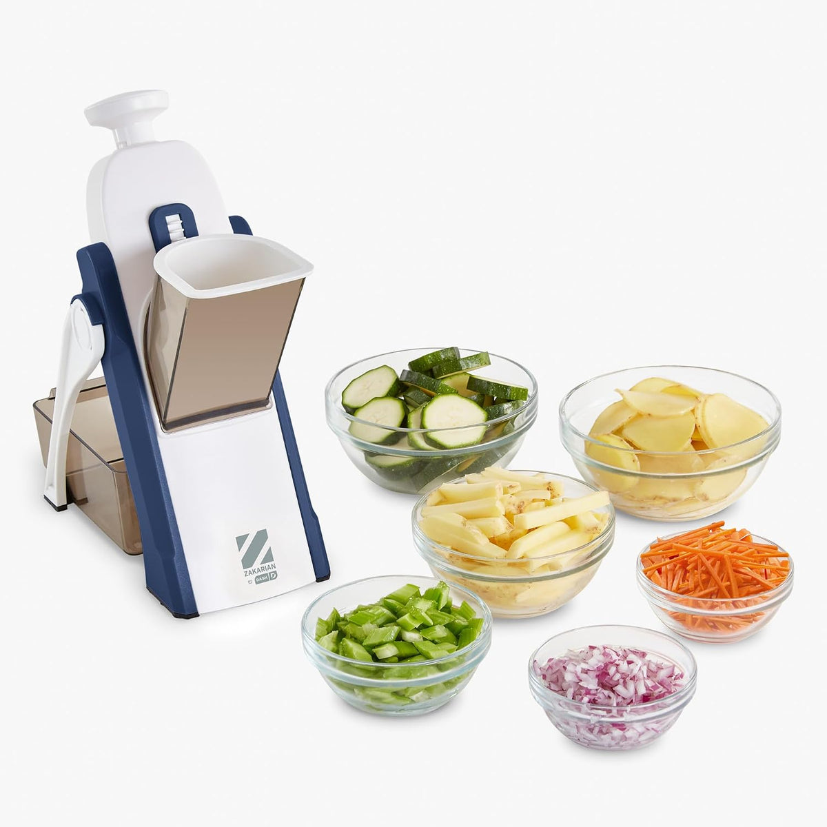 Zakarian by Safe Slice® Mandoline - Features Thickness Adjuster, Stainless Steel Blades, and Foldable, Easy-To-Store Design - Zakarian Blue