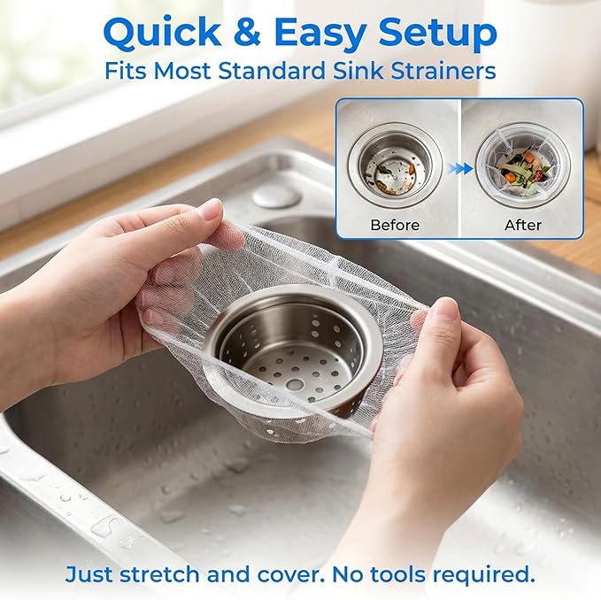 RAINFLOW 400 Pack Kitchen Sink Strainer Mesh Bag - Disposable Sink Drain Covers,Kitchen Essentials Sink Filter Nets, Anti-Clogging Sink Drain Strainer Collecting Leftovers, Hair, Debris