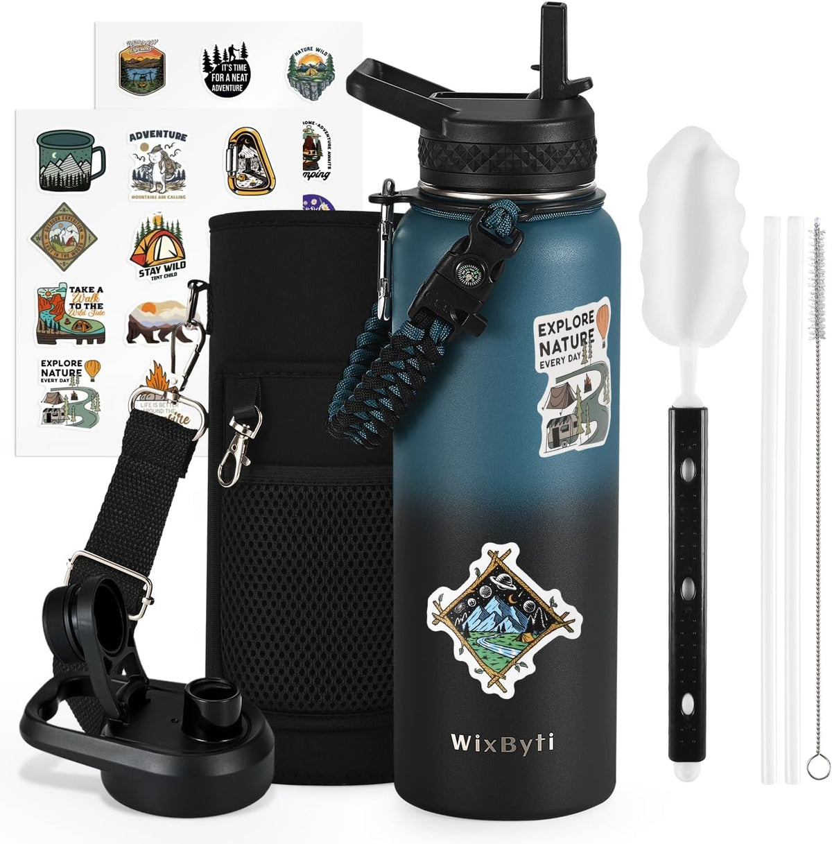 40 oz Insulated Water Bottle with Straw, Stainless Steel Water Jug