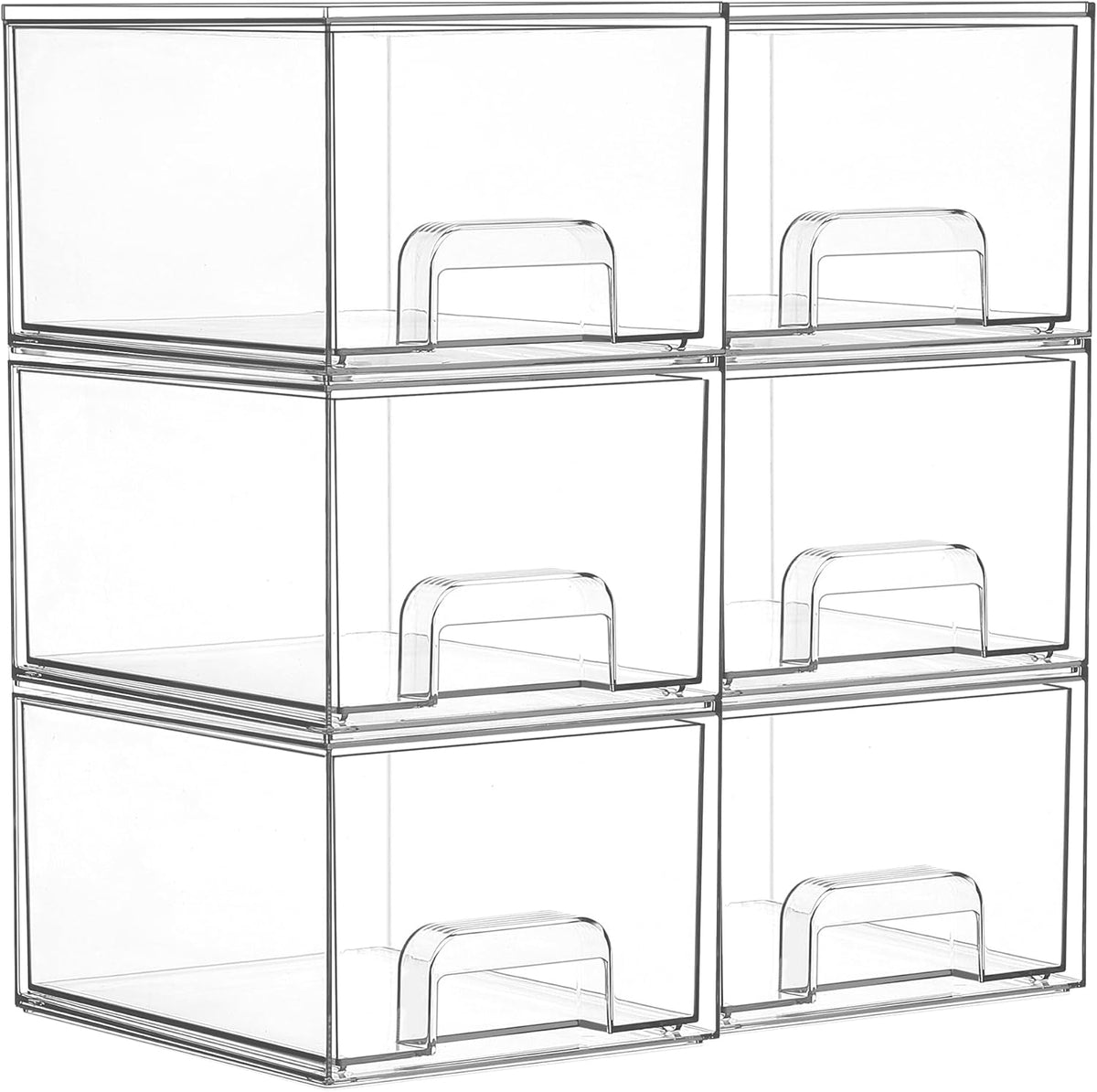 6 Pack Small Clear Stackable Storage Drawers for Desk, Countertop