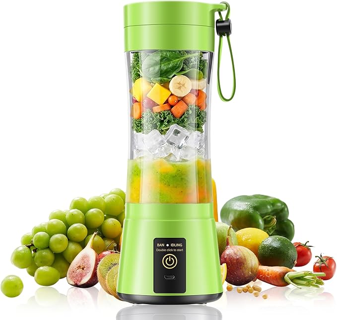 Cordless Portable Personal Size Blender - USB Rechargeable Blender for Smoothies and Shakes, 6 Blades with 380Ml BPA Free Juice Cup, Freshly Squeezed for Picnic/Sports