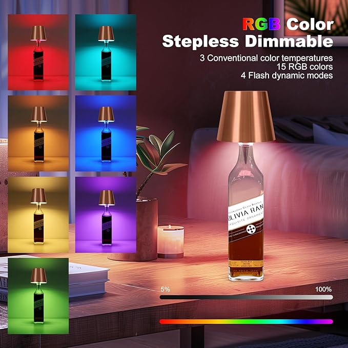 2026 New Wireless Bottle Lamp,RGB LED Bottle Light with Remote(RGB Rose Gold, 1pc)