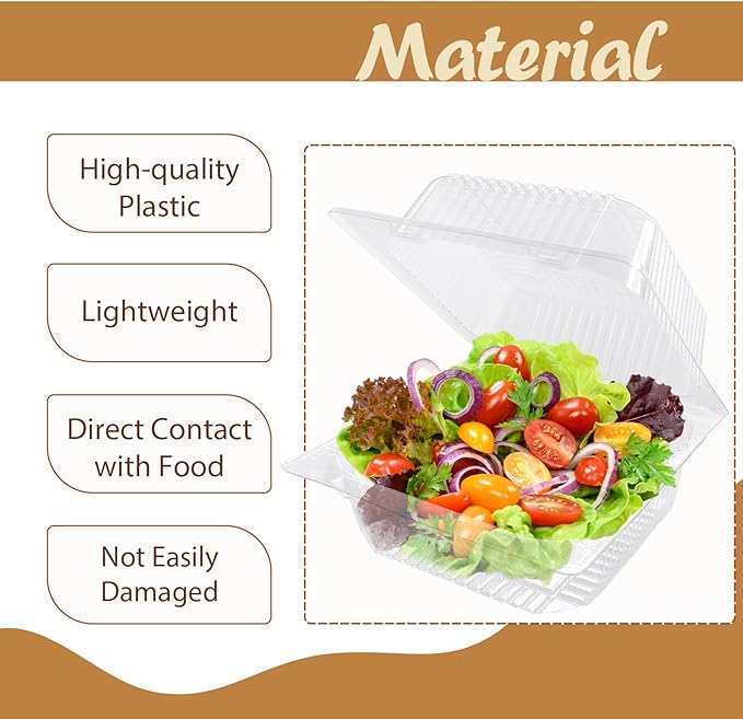 Jizvxe 300 Pcs Clear Plastic Take out Containers,Square Hinged Takeout Tray,Disposable Fancy Clamshell Food Boxes with Lids for Cakes,Dessert,Salads,Sandwiches,Cookies,Pasta,5.3x4.7x2.8 Inch