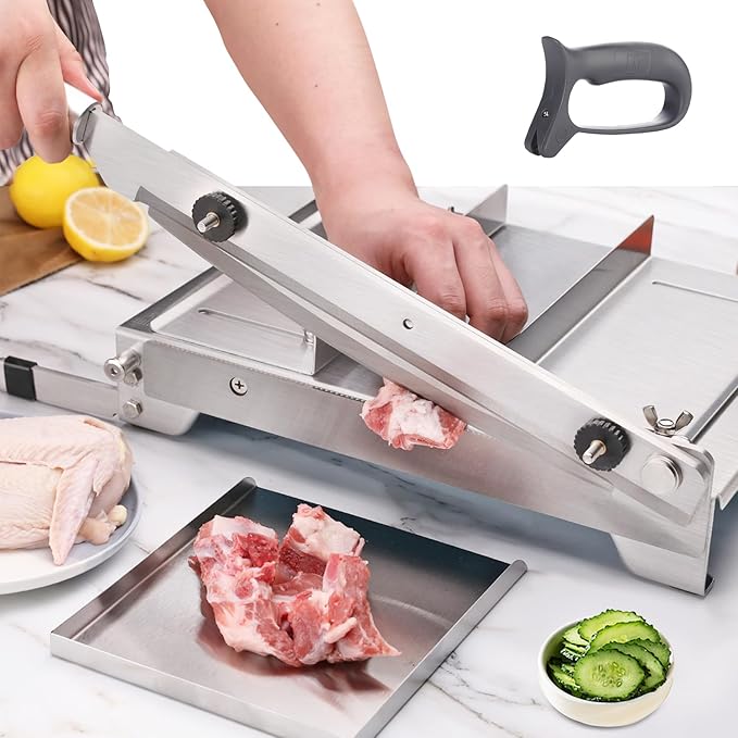 Moongiantgo Manual Frozen Meat Slicer Bone Short Rib Cutter Chicken Chopper Machine 13.5 Inch Double Blade Heavy Duty Guillotine Biltong Cutter for Korean BBQ Shabu Hot Pot (KD0288)