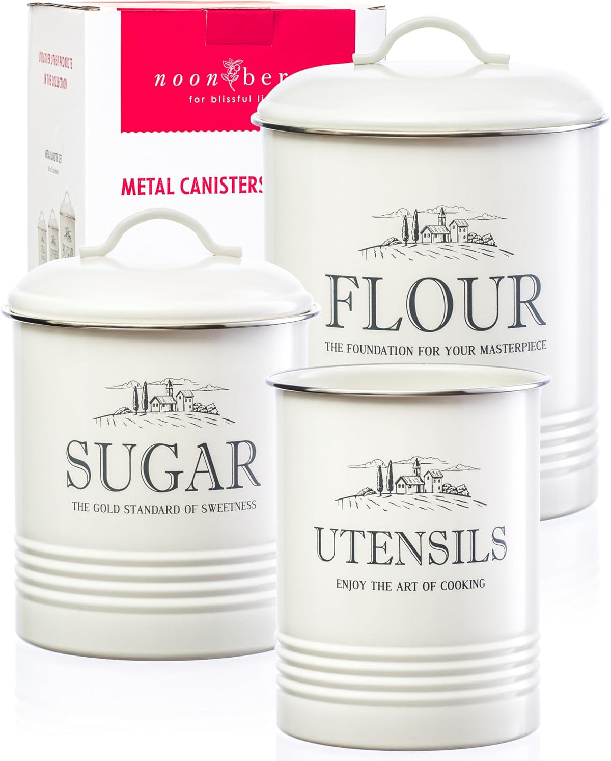 Kitchen Canisters for Countertop, 3-Piece Set with Utensil Holder