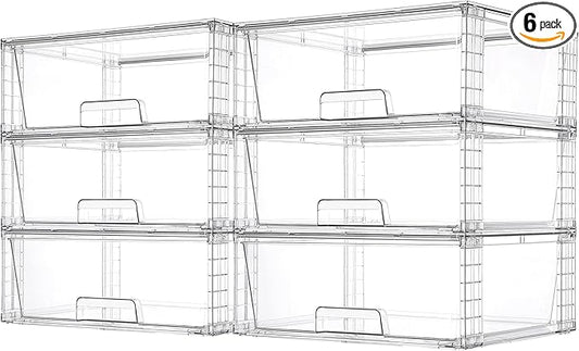 Vtopmart 6 Pack Large Stackable Storage Drawers,Easily Assemble Clear Acrylic Bathroom Closet Undersink Organizers,Plastic Storage Bins for Cabinet,Kitchen Pantry,Medicine Organization