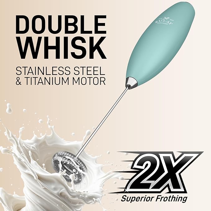 Zulay Kitchen Powerful Milk Frother Wand With Duracell Batteries - Ultra Fast Handheld Drink Mixer - Electric Whisk Foam Maker for Coffee, Lattes, Cappuccino & Matcha - Double Whisk - Fresh Mint