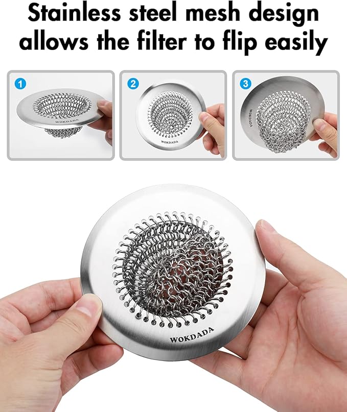 Sink Drain Strainer, Reversible Easy Clean Mesh Sink Strainer with 304 Stainless Steel, Wokdada Revolutionary Anti-Rust Large Kitchen Sink Strainer Food Catcher for Garbage Disposal Without Clogging