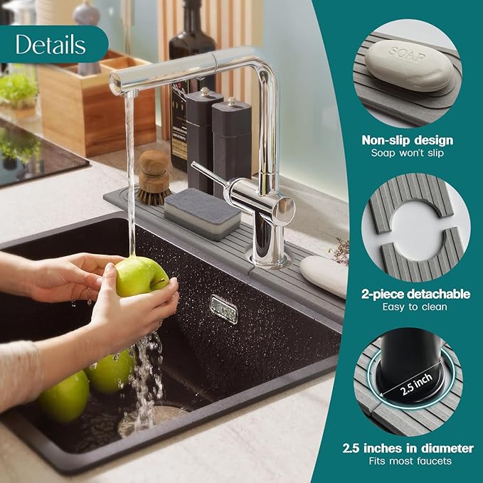 eormoe Kitchen Faucet Absorbent Mat - Diatomaceous Earth Splash Guard for Sink Faucet, Aesthetic Water Absorbing Stone Tray in The Modern Home [Grey, 23.6" x 3.9"]