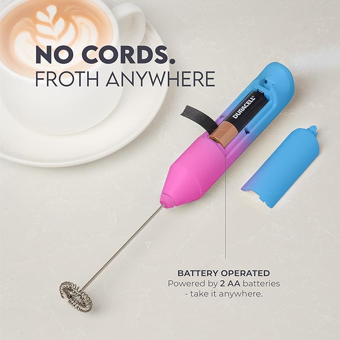 Zulay Kitchen Powerful Milk Frother AA Batteries Included – Ultra Fast Handheld Drink Mixer with Stainless Steel Whisk Stirrer for Coffee, Protein, Matcha & More, Frother Wand Electric Frothmate