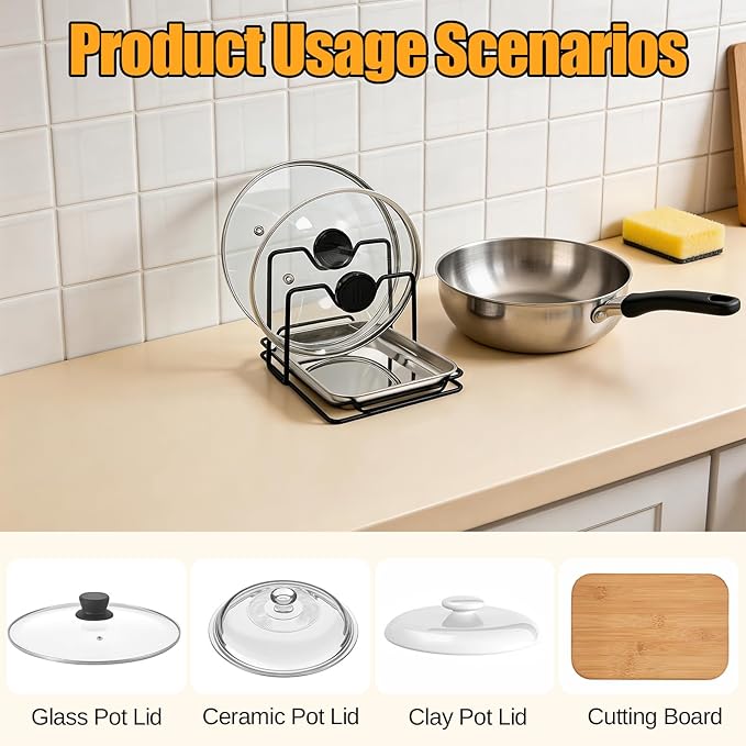 Pot Lid Holder While Cooking, 304 Stainless Steel Spoon Rest with Lid Holder for Countertop, Multifunctional Pan Lid Storage and Utensil Organizer for Stove Top