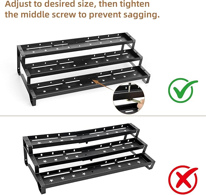 SANKEU Expandable Spice Rack Organizer for Cabinet 3 Tiered Metal Seasoning Organization with Guardrails Spice Shelf Storage for Jars Adjustable Length 13"-21" Black 2Pack