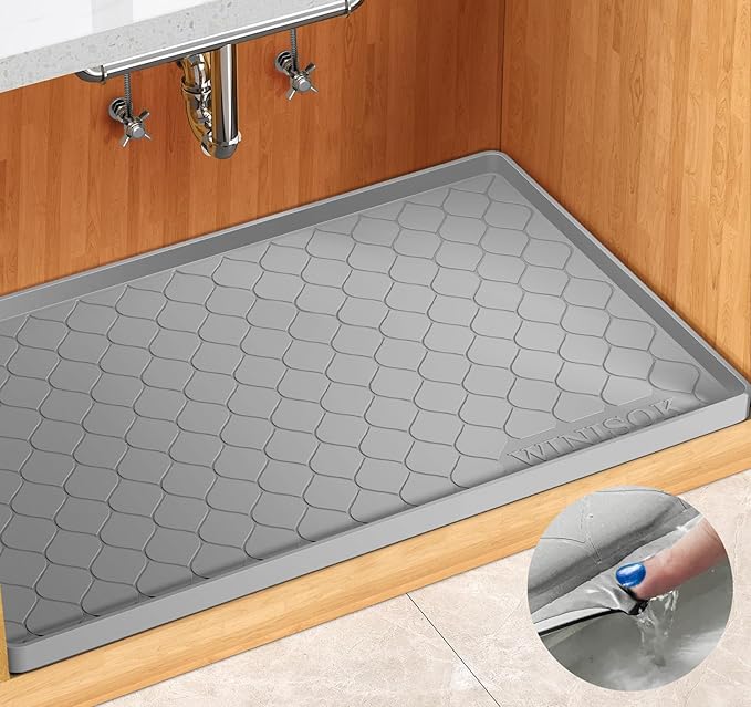 Winisok Silicone Under Sink Mat 40" x 22", kitchen Essentials and Gadgets, Shelf liner and Cabinet Protector, Home Organizers and Storage, Waterproof Bathroom Tray