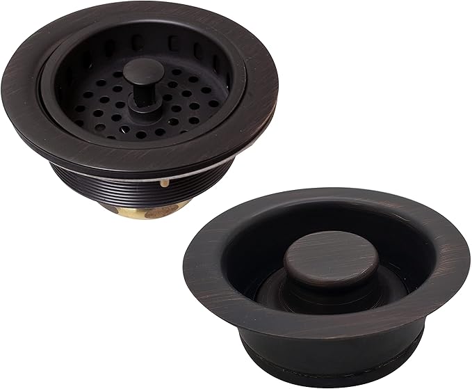 Westbrass A2165-12A 4-1/4" OD Post Style Large Kitchen Basket Strainer with Waste Disposal Flange and Stopper Drain Set, Antique Bronze