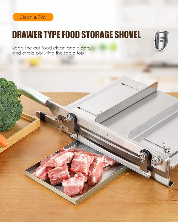 CGOLDENWALL 2 BLADES Manual Ribs Meat Chopper Slicer Stainless Steel Hard Bone Cutter Beef Mutton Household Vegetable Food Slicer Slicing Machine for Whole Chicken Rib Spine