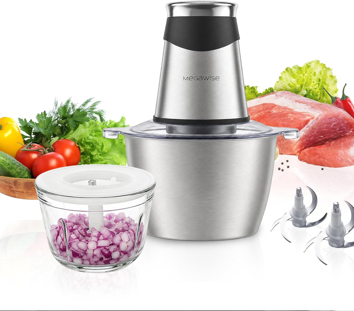 500W Food Chopper, Meat Grinder with Stainless Steel Blades