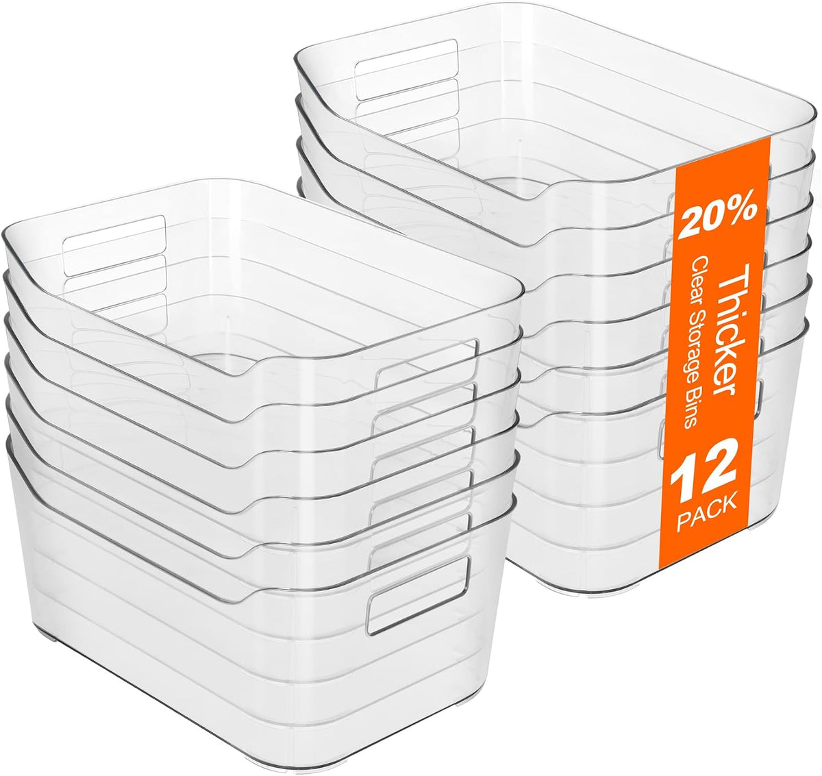 12 Pack Pantry Storage Bins for Kitchen Cabinet, Clear Plastic Organizer Bins for Bathroom, Pantry Organizer Containers for Home Edit, Drawer, Under Sink, Fridge