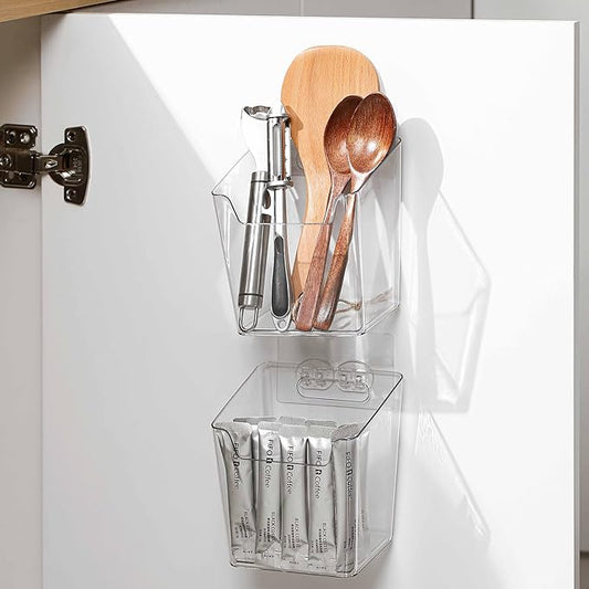 2-Pack Adhesive Cabinet Door Organizer, Hanging Storage Bins