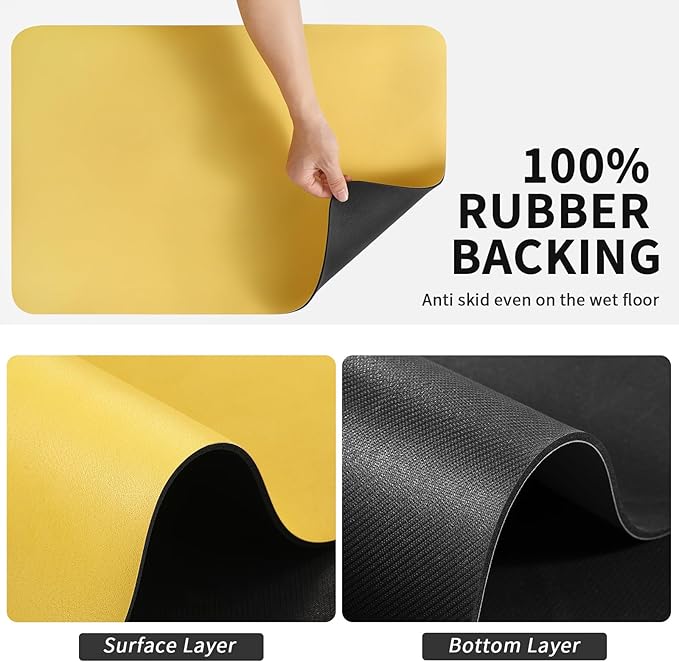 HotLive Dish Drying Mat for Kitchen Counter, Heat Resistant Drainer Mats with Non-slip Rubber Backed, Hide Stain Kitchen Super Absorbent Draining Mat, Easy to Clean Dish Rack Pad, Yellow 16"x18"