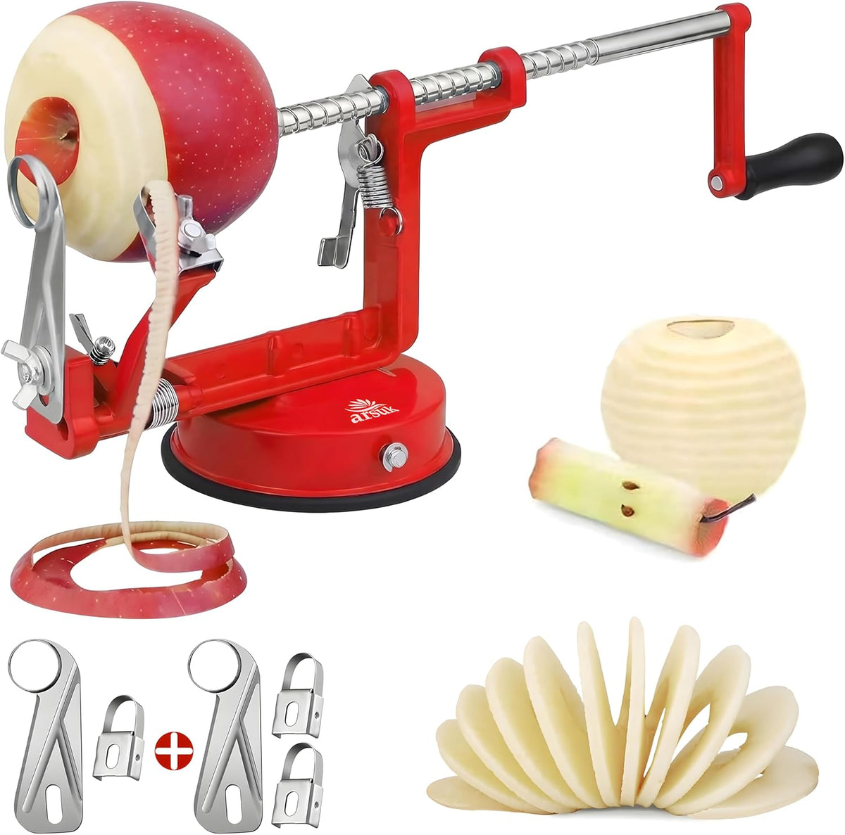 Apple Peeler - 3 in 1 Fruit Corer Cutter and Peeling Machine for Kitchen - Stainless Steel Apples Peelers & Cutters Tool - Easy to Peel and Spiralizer