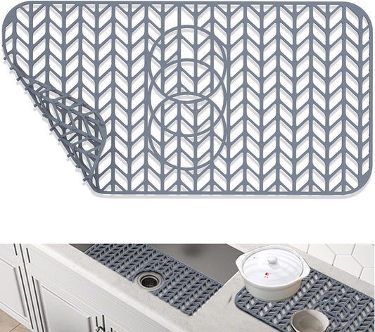 Sink Protectors for Kitchen Sink 19x13 & 24x12.5 & 13x11 & 26x14 & 28x14 & 29x15, Large Silicone Mats Grid for Bottom of Farmhouse Stainless Steel (24x12.5 with 3 Reserved Holes)