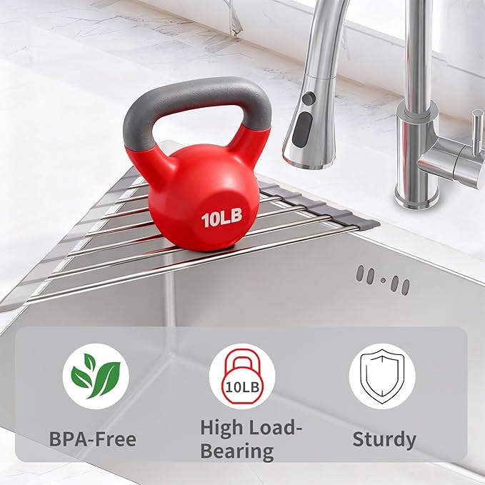 OYEWALLS Corner Sink Roll Up Triangular Dish Drying Rack, Small Multipurpose Stainless Steel Corner Shelf Over the Sink, Kitchen Drainer & Organizer for Space-Saving Storage