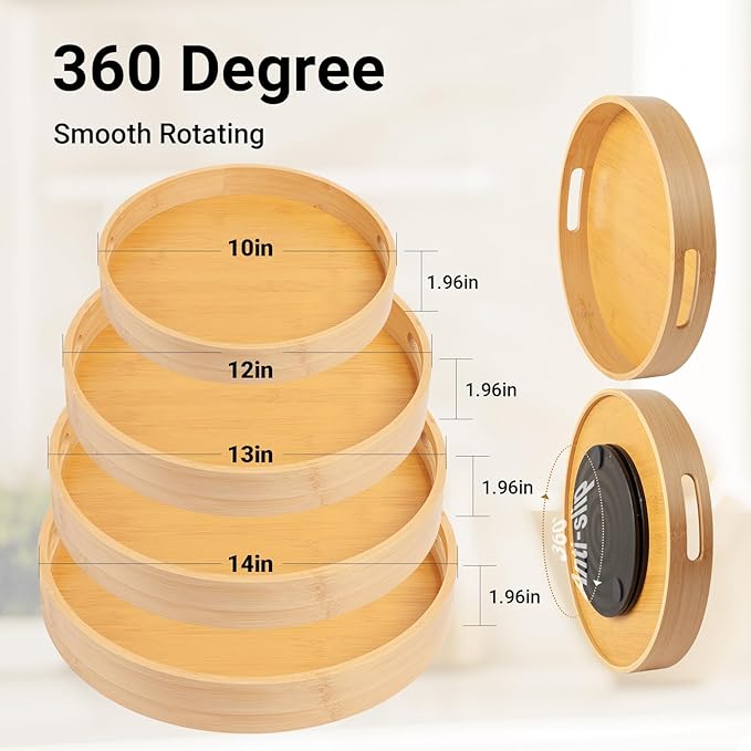 13in Lazy Susan for Table Top Bamboo Turntable Organizer for Cabinet, Pantry & Spice Storage