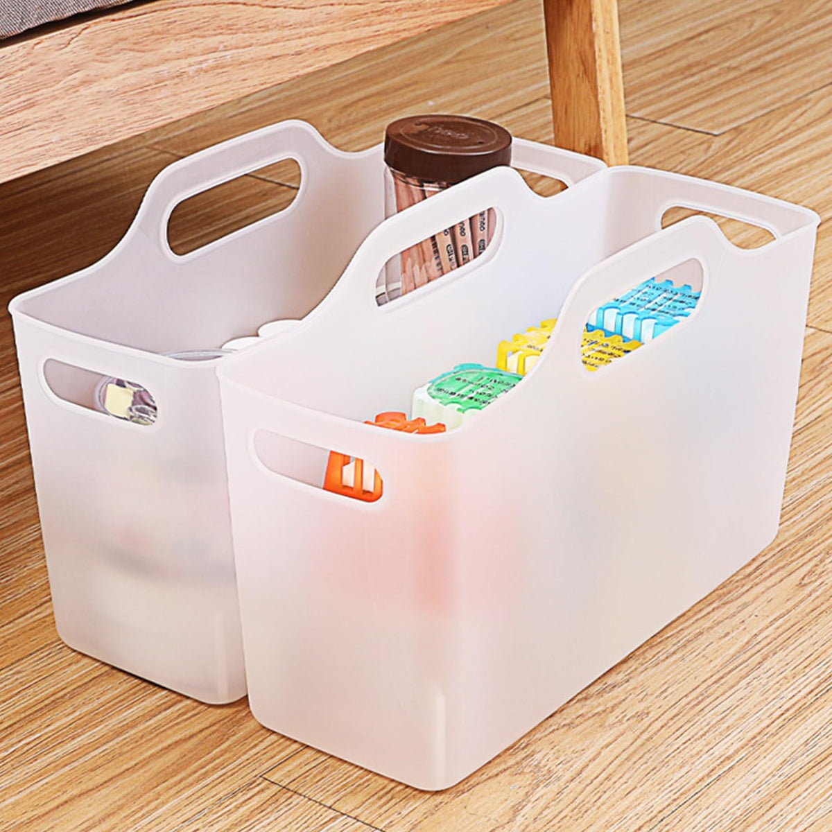 2 Pack Fridge Organizer Bins with Handle, PP Plastic Organizers