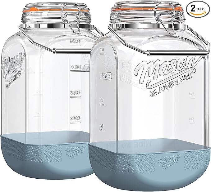 [NEW] 2 Pack Square 1.5 Gallon Glass Jar with Hinged Airtight Lid, Large Mason Jars Wide Mouth with Handle, Glass Storage Containers with Non-slip Base for Pantry, Laundry Room, Flour, Rice, Dog Treat