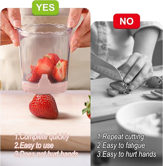 Strawberry Slicer：Fruit Slicer Cup Veggie Salad Speed Cutter for Strawberries Egg Banana Mushroom Cucumber Kiwi the Kitchen Portable Slicing Tool (Pink)
