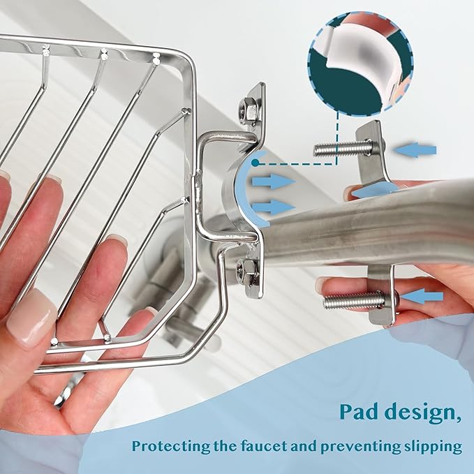 Sponge Daddy Kitchen Sponge Holder, Bathroom Sink Organizer, Shower Caddy Suction Cup, Bottle Organizer, Hanging Organizer, Kitchen Rack, Organizers and Storage for Square Faucet (SQUARE RIGHT)