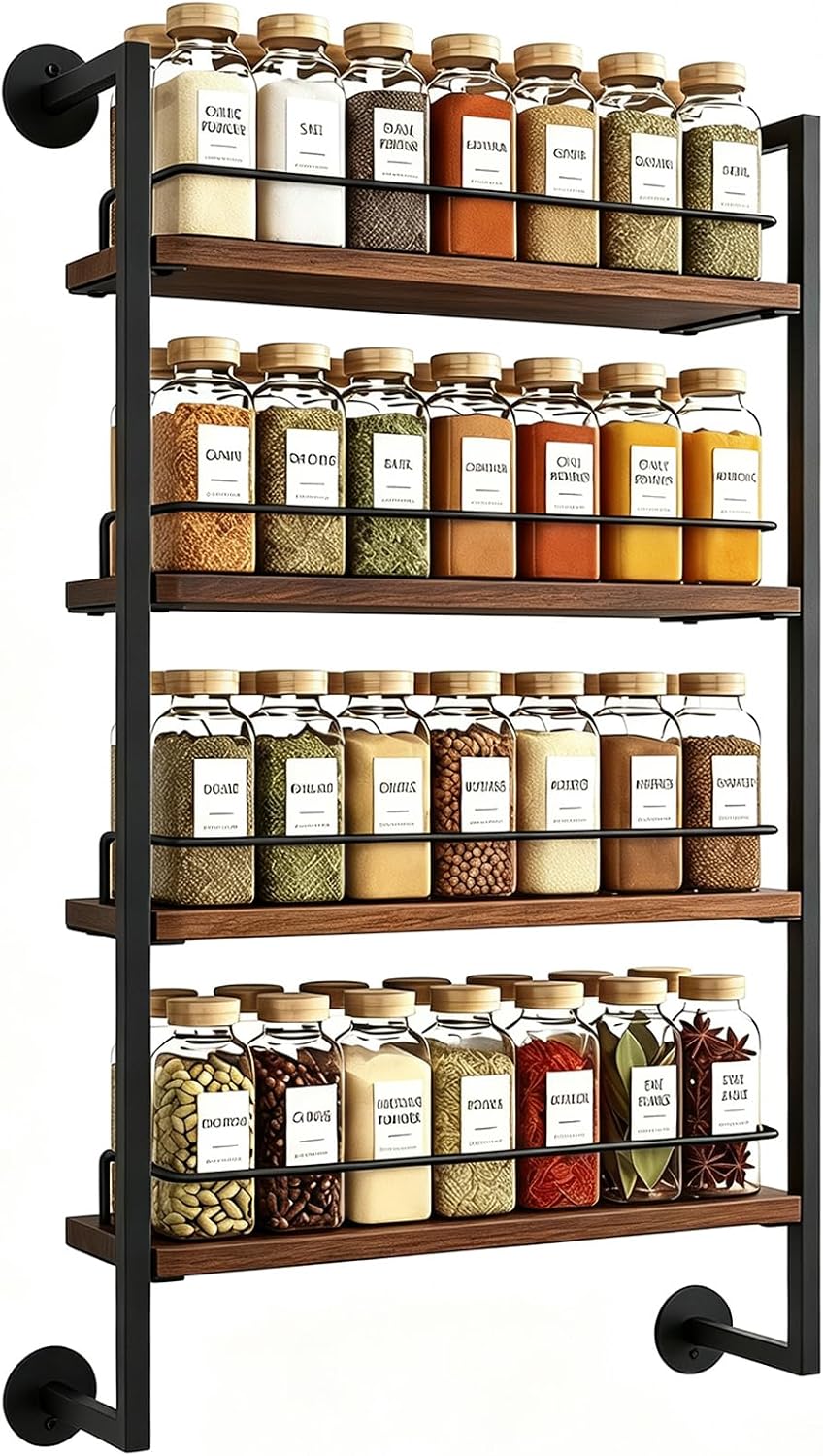 4 Tier Spice Rack Wall Mounted for Kitchen, Large Capacity Organizer