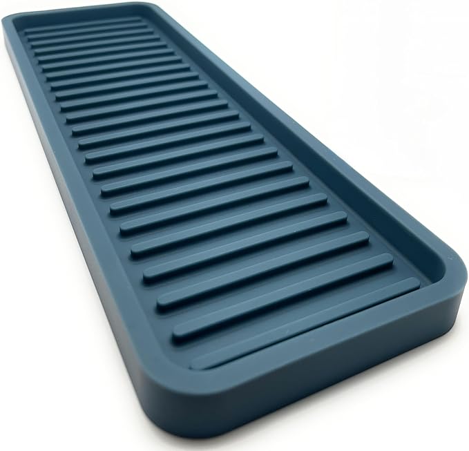 Silicone Sink and Surface Organizer Tray, Sponge Holder, Smoky Blue, 12"x4"