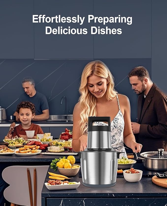 1500W Food Processor, 24 Cup Electric Food Chopper Meat Grinder with 2-Speed, Tri-Level 6 Blades, Stainless Steel Bowl For Vegetable, Nuts, Onion, Garlic, Baby Food & Family Use