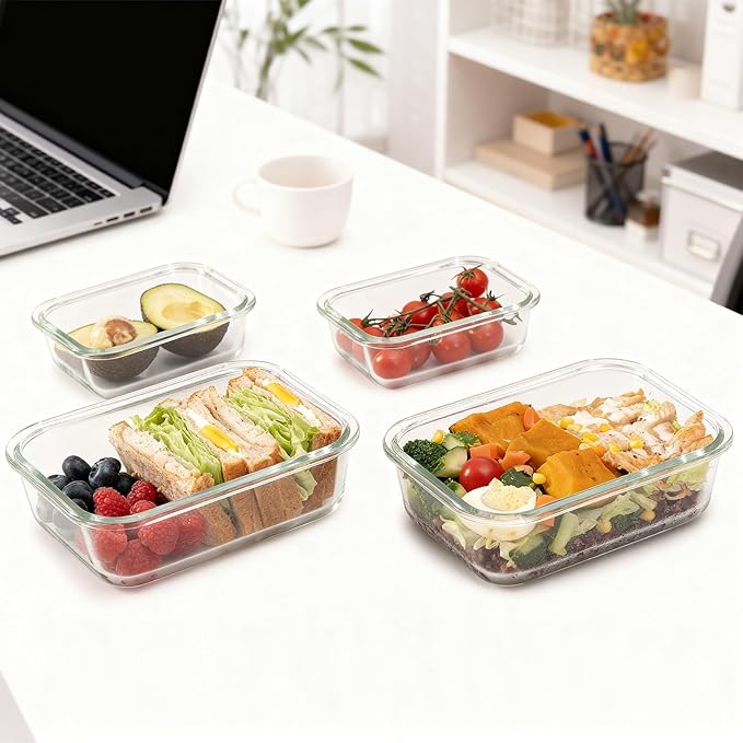 GENICOOK Glass Meal Prep Containers Set, 15 Pack Airtight Food Storage Containers with Locking Lids, Borosilicate Glass Lunch Containers BPA-Free for Healthy Eating, Microwave Oven Dishwasher Safe