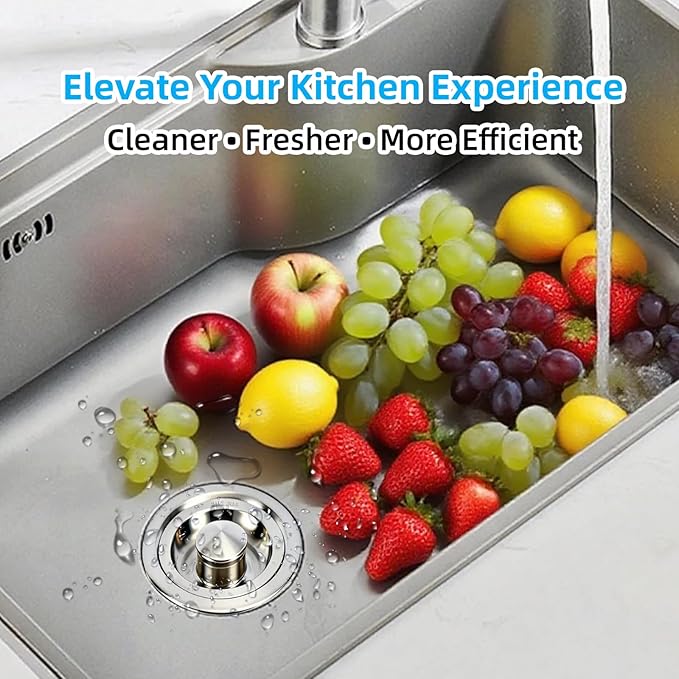 Kitchen Sink Drain Assembly, Stainless Steel Removable Deep Sink Strainer Basket, 3-1/2 Inch Sink Drain Stopper Plug, Sealing Lid
