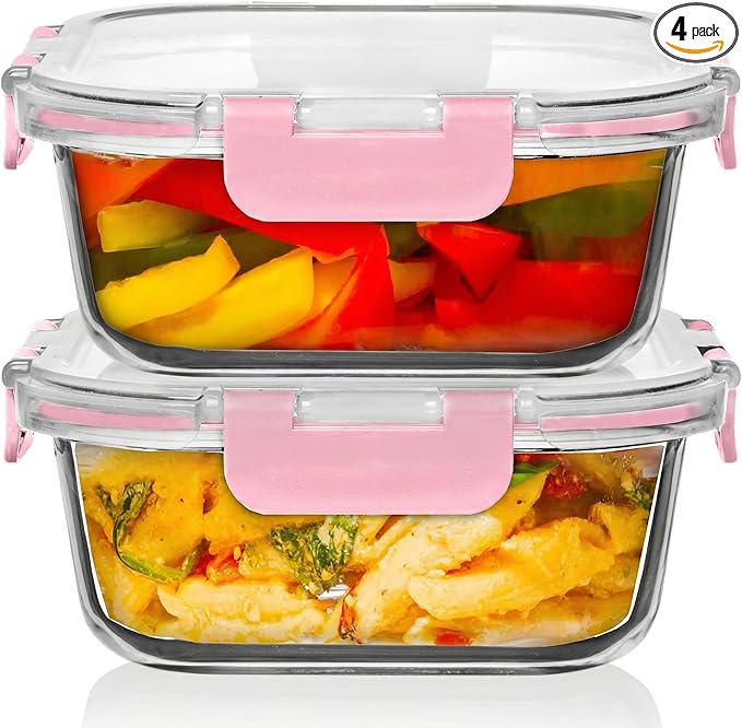 Razab 2 PC 1200ML / 41 Oz Glass Food Storage Containers with Lids - Airtight & Leakproof - Microwave/Oven/Freezer Safe - BPA Free - Ideal for Meal Prep, Storing Leftover & Lunch