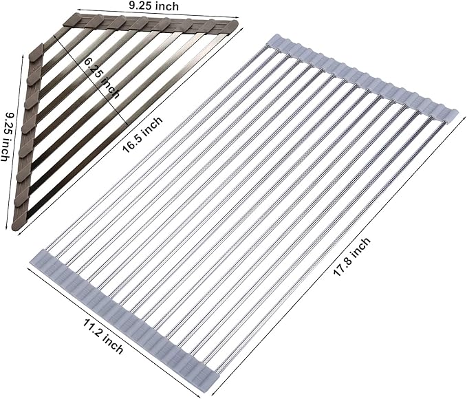 Ahyuan Corner Sink Dish Drainer Over The Sink Dish Drying Rack Corner Dish Rack SUS304 Cubic Stainless Still Kitchen Sponge Holder Corner Sink Sponge Caddy Dish Rack (Light Gray)
