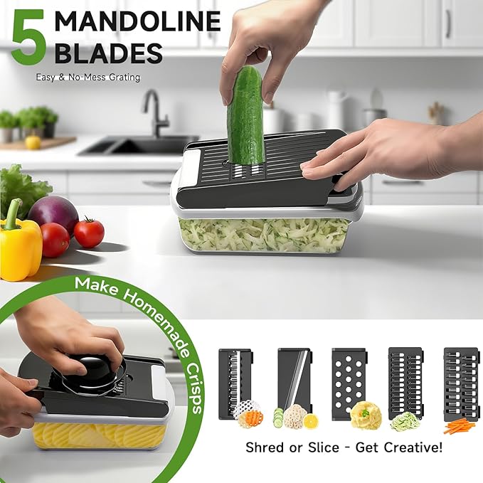 Vegetable Chopper Mandoline Slicer, 15 in 1 Food Veggie Chopper for Onion, Veggie, Cheese Grater, Vegetables Cutter With Large Container, Kitchen Gadgets (White)