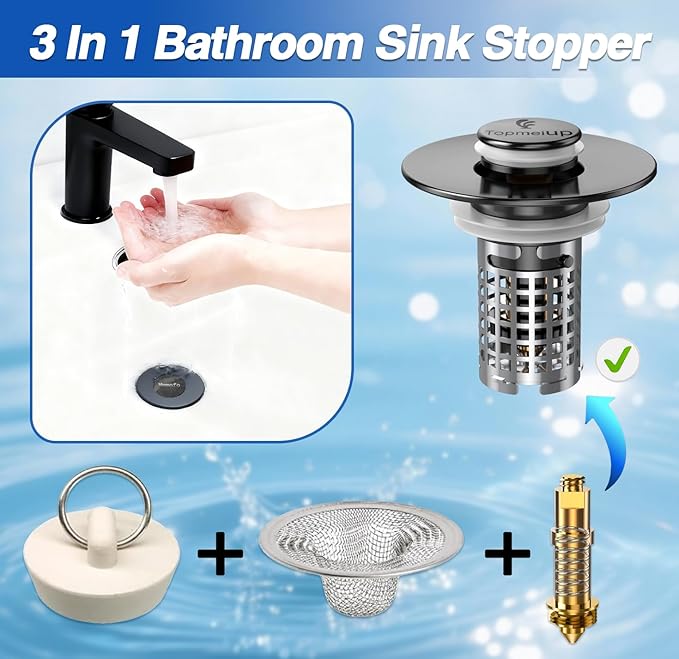 Bathroom Sink Drain Strainer(2PCS), Pop-up Sink Drain Strainer with Removable Stainless Steel Strainer Basket Hair Catcher, Bathroom Sink Strainer for Bathroom Sink Stopper Replacement