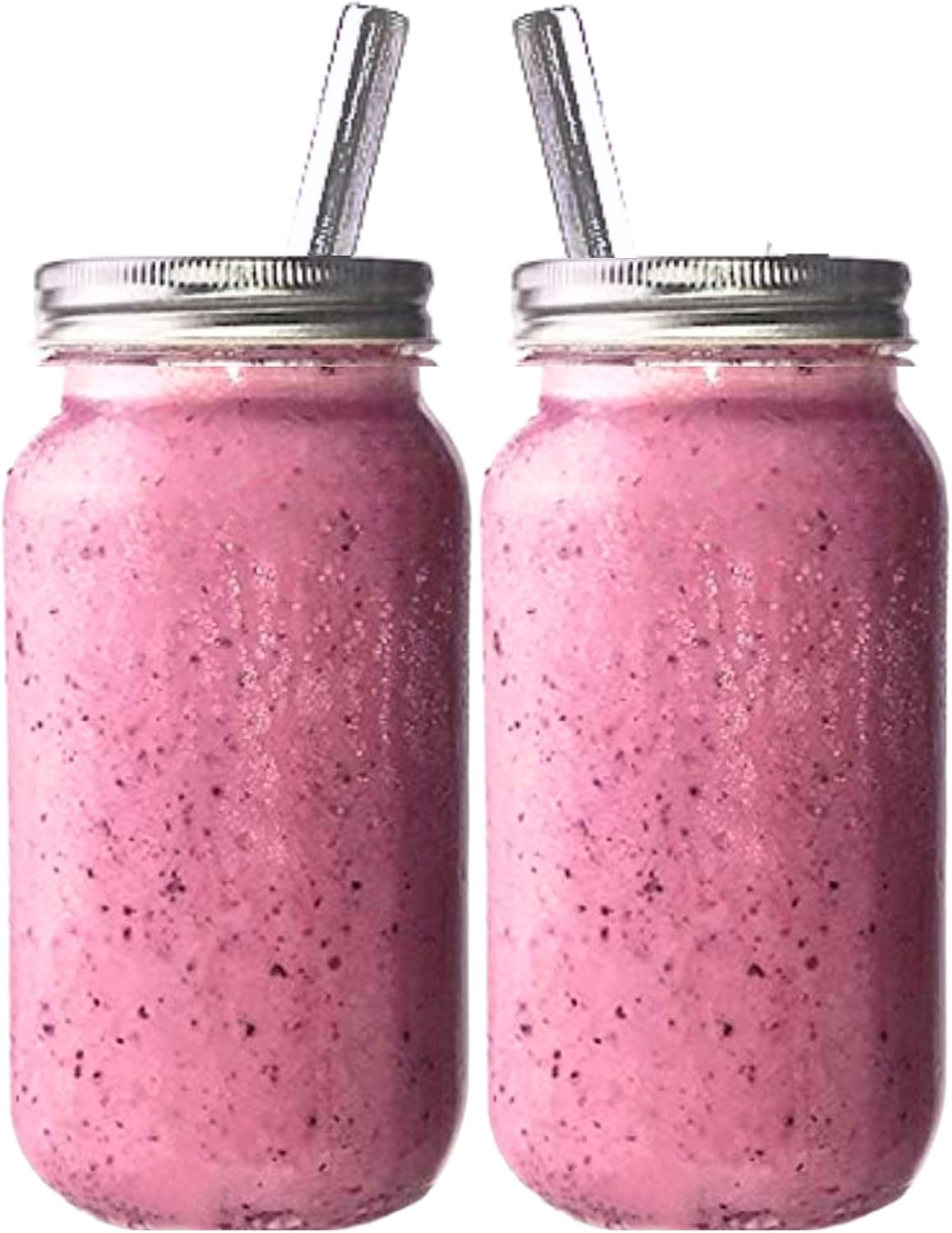 Reusable Freezer Safe Smoothie Cups with Lids and Straws - Mason Drinking Jar (2- 24oz)