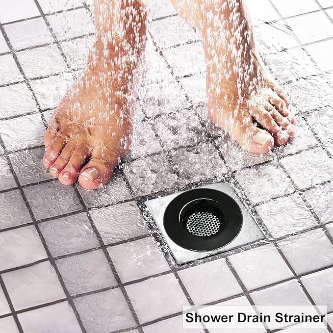 Seatery 1.75" Bathtub Drain Strainers, Shower Drain Hair Catchers, Stainless Steel Drain Filter Cover for Bathroom Laundry Floor Drain, Fit for 1.75"-3.0" Drain Hole Black