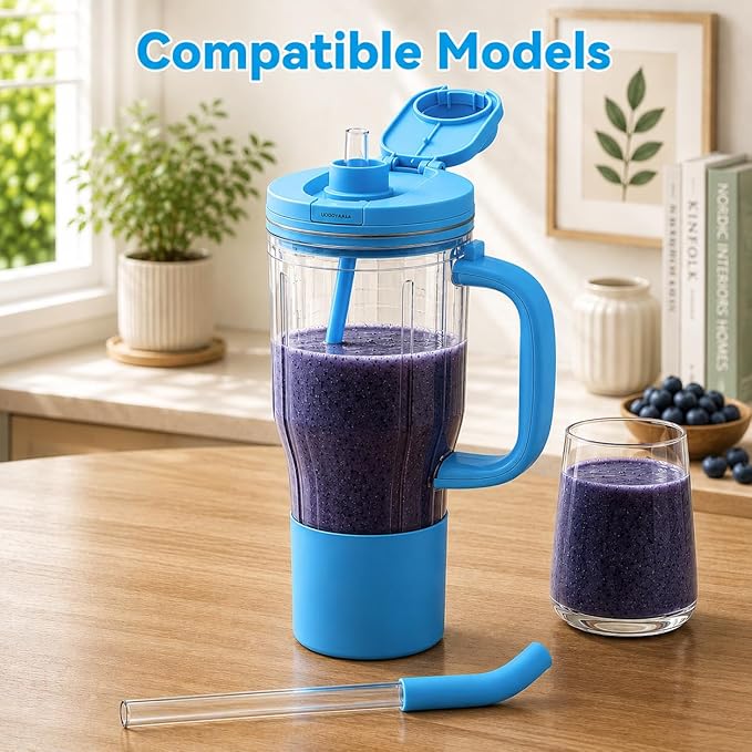 2 Pack Replacement Straw for Ninja BlendBOSS Personal Smoothie Blender Tumbler, Reusable Drinking Straws with Cleaning Brush, Compatible with Ninja BlendBOSS Travel Cup Accessories