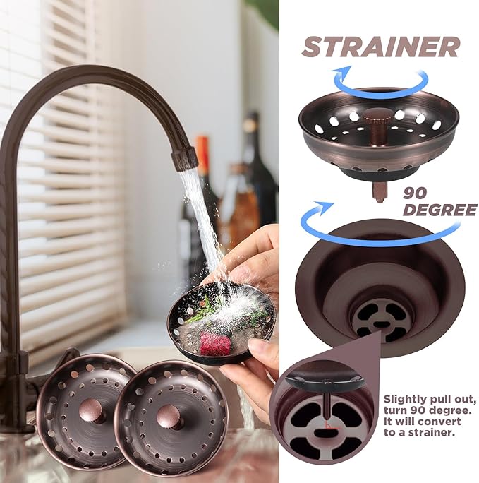 Retisee 2 Pcs Kitchen Sink Stopper Strainer Stainless Steel Drain Strainers for Universal 3-1/2 Inch Kitchen Sink Drain Replacement(Antique Copper)