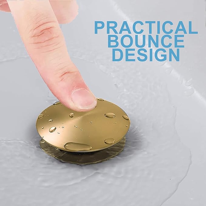 Rockgoya Bathroom Sink Drain, 2 Pack Gold Drain Stopper Bathroom Sink with Overflow, Pop Up Drain Assembly with Detachable Strainer Basket, Built-in Anti-Clogging Strainer,Stainless Steel