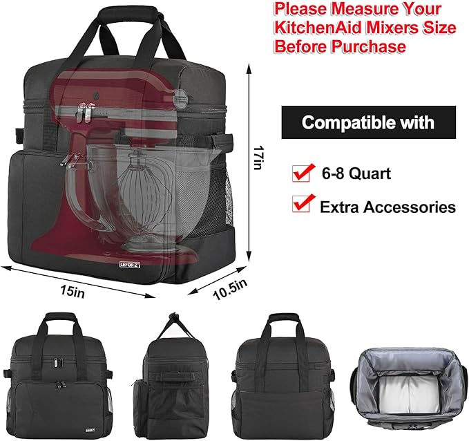 LEFOR·Z Stand Mixer Bag Compatible with KitchenAid Mixers (6-8 Quart),Padded Mixer Portable Storage Travel Carrying Case with Pockets Fits for Kitchen Aid Accessories and Attachments,Bag Only