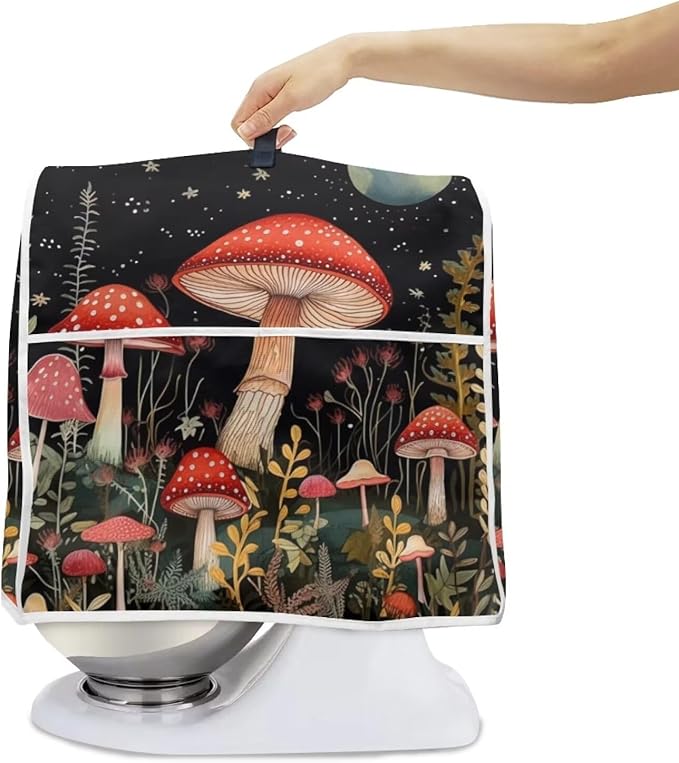 Moon Mushroom Mixer Cover Portable Stand Mixer Protector with Pockets Kitchen Appliance Cover for 6-8 Quart Coffee Makers & Juicers