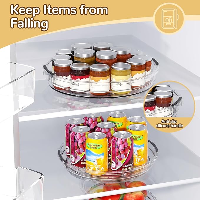 Clear Lazy Susan Organizer Turntable for Cabinet Table Top, 10.6 Inch 2 Pack 360 Rotating Spinning Makeup Organizer for Vanity, Kitchen Storage Rack Heavy-Duty Pantry Spices Tray Countertop Organizer