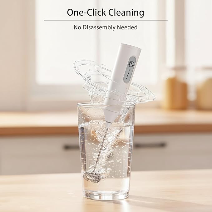Puraville Rechargeable Milk Frother Handheld, 3 Speeds Electric Whisk Drink Mixer with Stand, Type-C Charging BPA Free for Coffee, Latte, Cappuccino, Egg, Cream, White